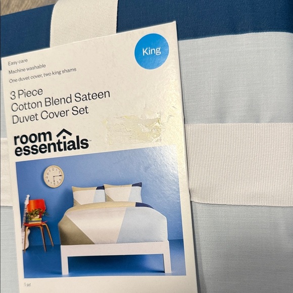 3 pc Room Essentials cotton blend Two-Tone Blue Duvet king Cover Set - Picture 3 of 9